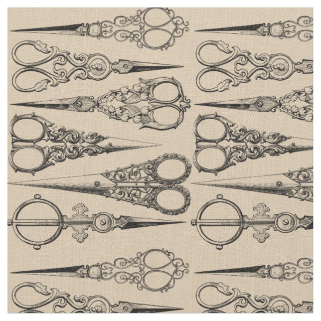 Vintage Scissors Pattern Hairdressers Salons Fabric (Close Up)