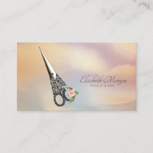 Vintage Scissors Roses Hairdresser Colourful Business Card