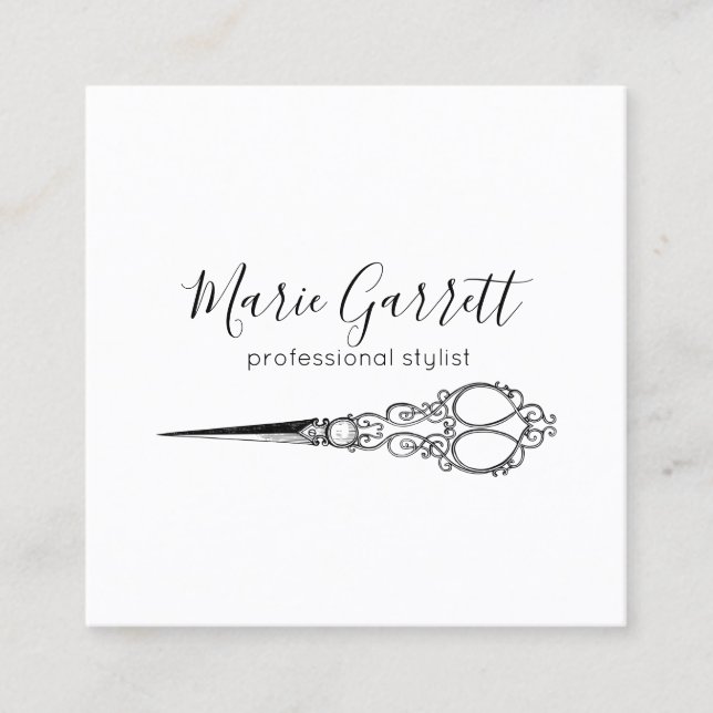 Vintage Scissors Salon Square Business Card (Front)