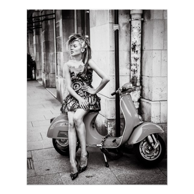 Vintage Scooter | girl on scooter Poster | Paris (Front)