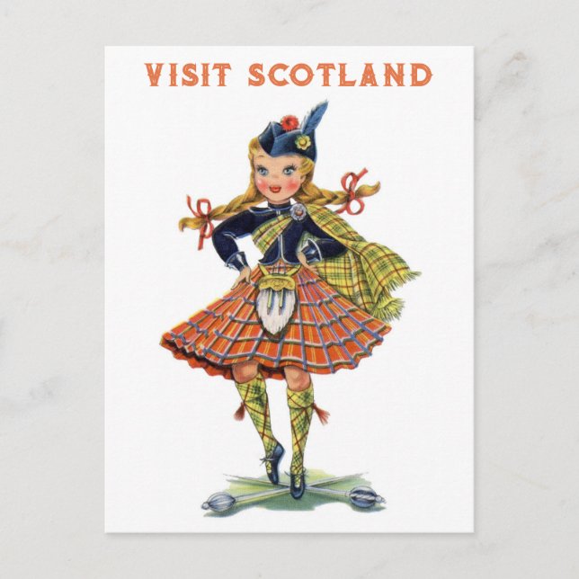Vintage Scotland Scottish Woman Kilt Travel Postcard (Front)