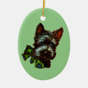 Vintage Scottie Dog Scottish Terrier & Jadeite Ceramic Tree Decoration
