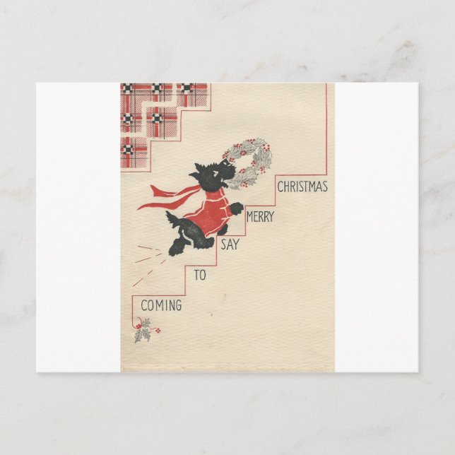 Vintage Scottie Merry Christmas Holiday Postcard (Front)