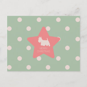 Vintage scottie on green and white dots holiday postcard