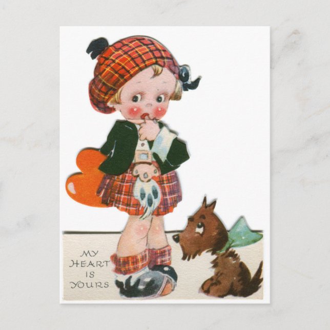 Vintage Scottish Child With Puppy Valentine Postcard (Front)