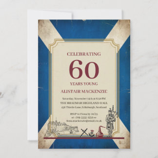 Vintage Scottish Flag Saltire 60th Birthday Invitation