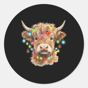 Vintage Scottish Highland Cow Animal Christmas Xma Classic Round Sticker