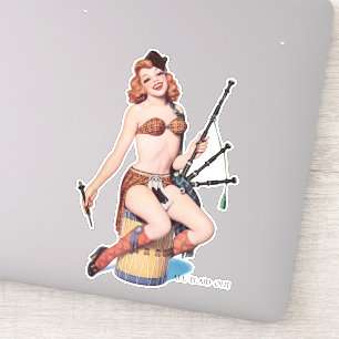 Vintage Scottish Pin-up girl with bagpipe