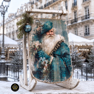 Vintage Scottish Santa Claus Teal Tartan Decoupage Tissue Paper