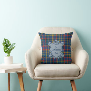 Vintage Scottish Tartan Plaid with Crest Cushion