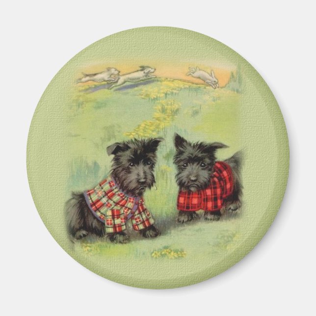 Vintage Scottish Terrier Round Magnet (Front)
