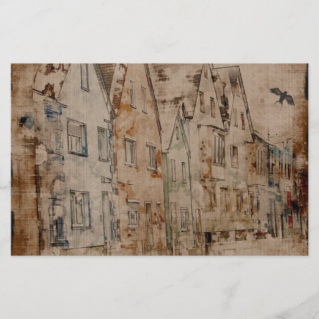 Vintage Scrapbook Art Journal Painting Sepia Stationery (Front)