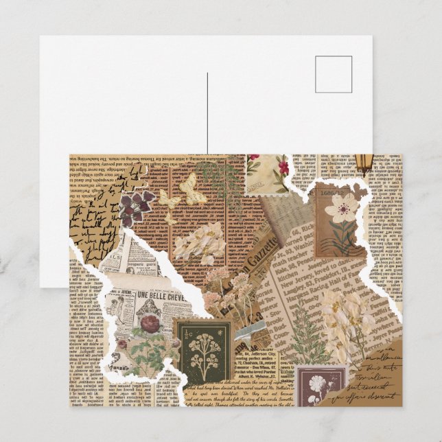 Vintage Scrapbook Collage Antique Ephemera Aesthet Postcard (Front/Back)