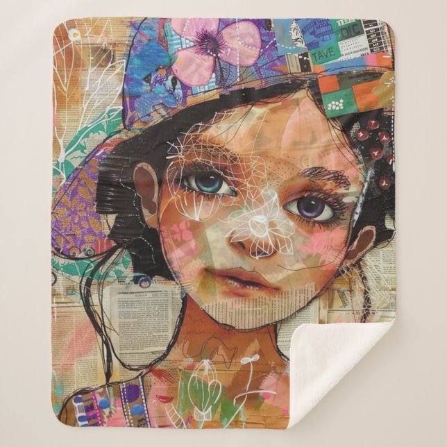 Vintage Scrapbook Collage Face (1) Sherpa Blanket (Front)