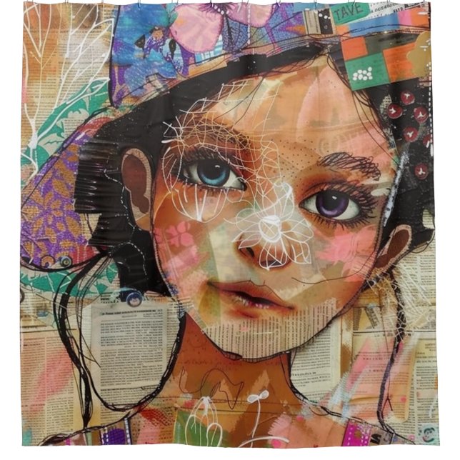 Vintage Scrapbook Collage Face (1) Shower Curtain (Front)