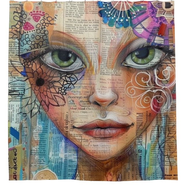 Vintage Scrapbook Collage Face (3) Shower Curtain (Front)