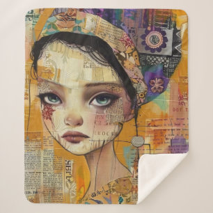 Vintage Scrapbook Collage Face (4) Sherpa Blanket