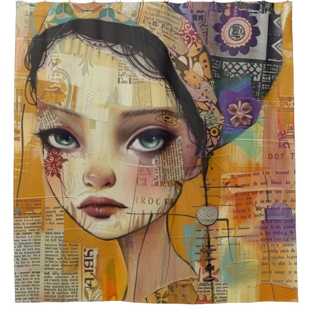 Vintage Scrapbook Collage Face (4) Shower Curtain (Front)
