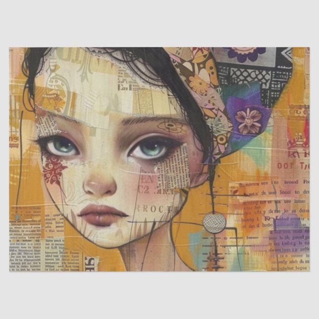 Vintage Scrapbook Collage Face (4) Tissue Paper (Front)