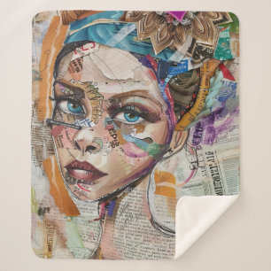 Vintage Scrapbook Collage Face (6) Sherpa Blanket