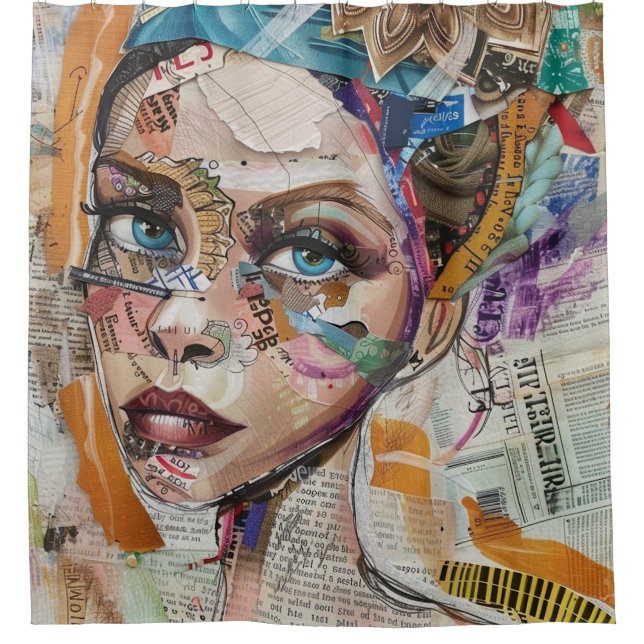 Vintage Scrapbook Collage Face (6) Shower Curtain (Front)