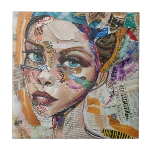Vintage Scrapbook Collage Face (6) Tile