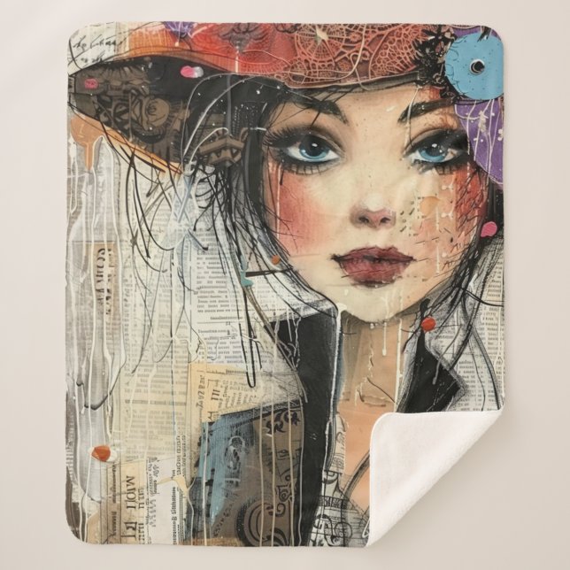 Vintage Scrapbook Collage Face (8) Sherpa Blanket (Front)