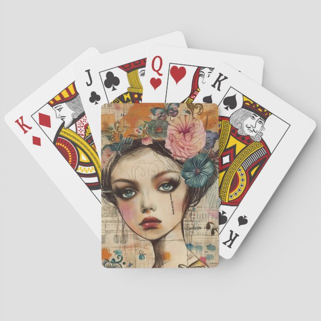 Vintage Scrapbook Collage Face (9) Playing Cards (Back)