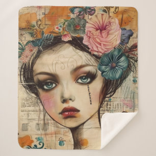 Vintage Scrapbook Collage Face (9) Sherpa Blanket