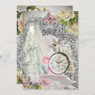 Vintage scrapbooking wedding invitation