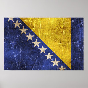 Vintage Scratched Flag of Bosnia-Herzegovina Poster