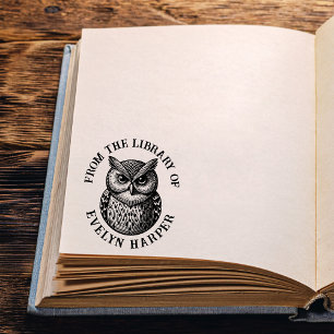 Vintage Screech Owl From The Library Of Book Name Rubber Stamp