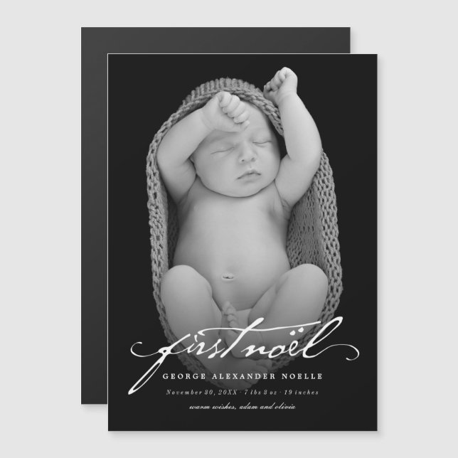 Vintage Script 1st Noel Holiday Birth Announcement (Front/Back)