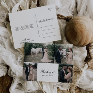 Vintage Script 4 Photo Collage Wedding Thank You Postcard