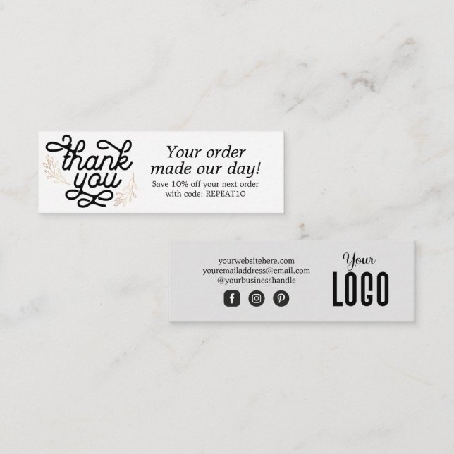 Vintage Script Custom Order Thank You Card (Front/Back)