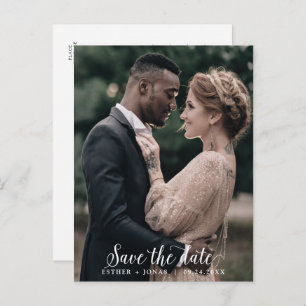 Vintage Script Dark Photo Template Save the Date