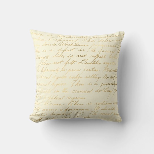 Vintage script distressed butter cream gold elegan cushion (Front)