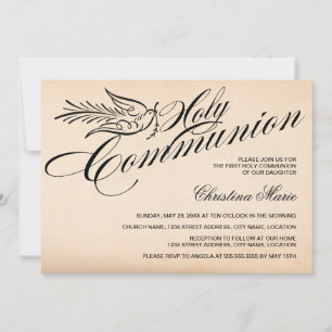 Vintage Script Dove and Cross First Holy Communion Invitation
