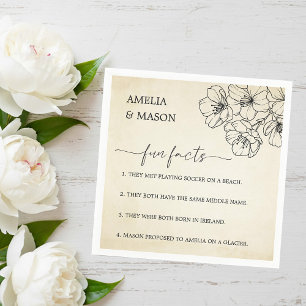 Vintage Script Floral Fun Facts Wedding  Napkin
