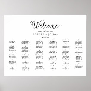 Vintage Script Horizontal Alphabetical Seating Poster