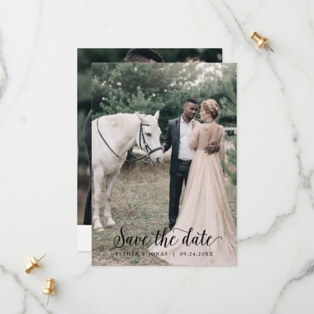 Vintage Script Light Photo Template Save the Date (Front/Back In Situ)