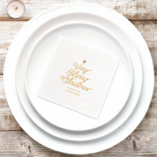Vintage Script Merry Christmas Tree Custom Family Foil Napkins