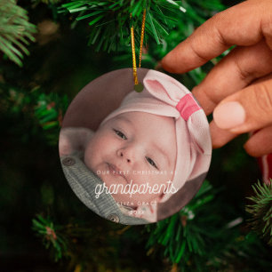 Vintage script Our First Christmas as grandparents Ceramic Tree Decoration