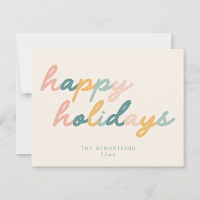 Vintage Script Pastel Happy Holidays Personalised Holiday Card (Front)