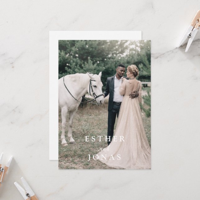 Vintage Script Photo Wedding Invitation (Front/Back In Situ)