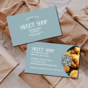 Vintage Script QR Code Pastry Bakery  Business Card
