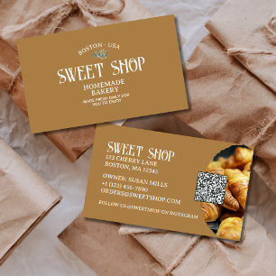 Vintage Script QR Code Pastry Bakery  Business Card