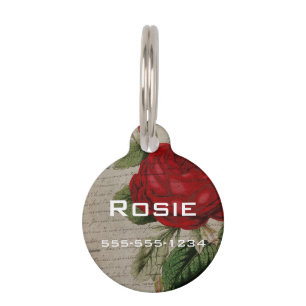 Vintage Script Rose Pet Tag