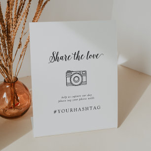 Vintage Script Share The Love Wedding Hashtag Pedestal Sign