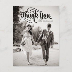 Vintage Script Wedding Thank You Photo Postcard